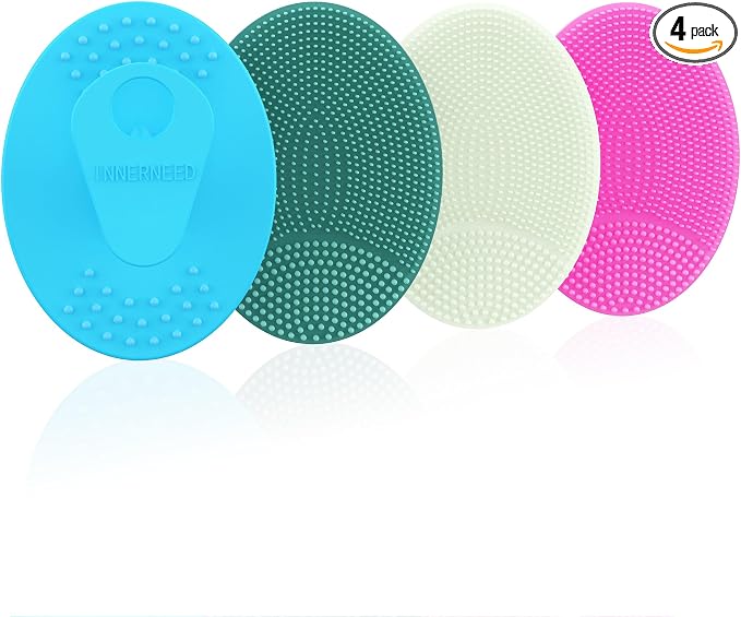 4 Pack INNERNEED Silicone Face Scrubber for Deep Cleansing and Exfoliation | Hygienic Food-grade Soft Facial Cleansing Brush, Gentle for All Skin Types, Blackhead Remover, Portable