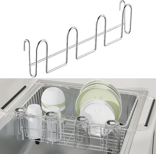12 Inch Stainless Steel Cup Drying Rack with 4 Hooks, Kitchen Mug Holder Organizer for Glasses, Baby Bottles, Travel Mugs, Dishwasher Safe Kitchen Drainage Basket