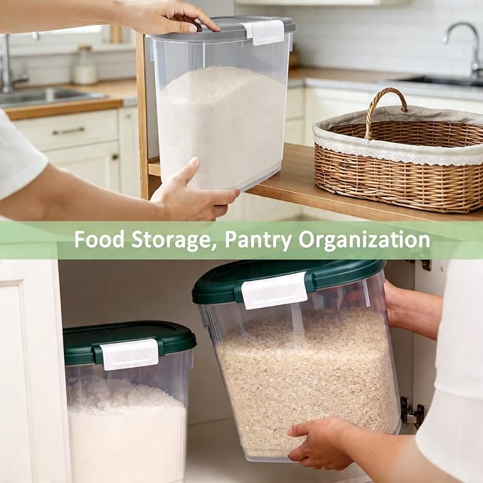 Rice Storage Container 15-20 Lbs, Tall Flour Bin Container with Scoop, Cup | Slim Dry Food Container Storage Bin for Cereal, Sugar, Beans, Pet, Dog, Cat Food, Kitchen and Pantry Storage Organization