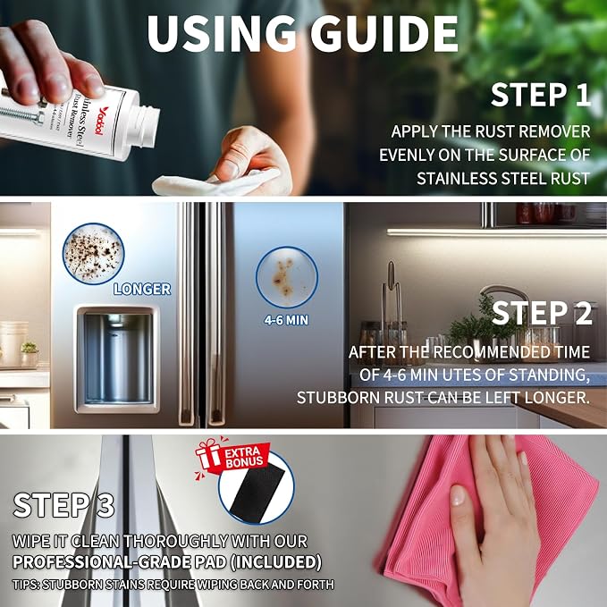 Stainless Steel Rust Stain Remover & Cleaner, Rust Spot Stain Remover for Stainless Steel Appliances and Furniture - Ideal for Grill, Fridge, Knife or Pan & more- 3.72 Fl Oz