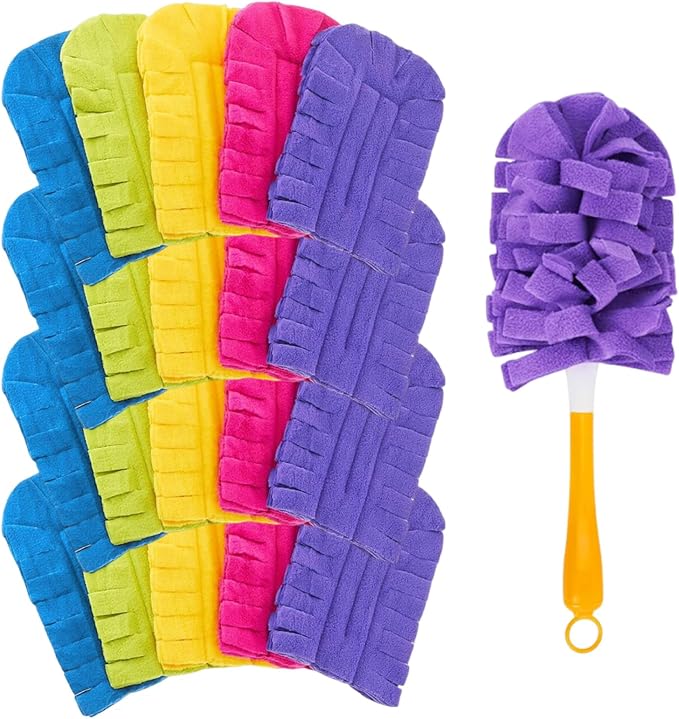 20 Pack Reusable Fleece Duster Refills with Detachable Handle, Washable Microfiber Dusters for Cleaning, 360° Dry Wet Microfiber Duster Refill Compatible with Standard Cleaning Handles (20)