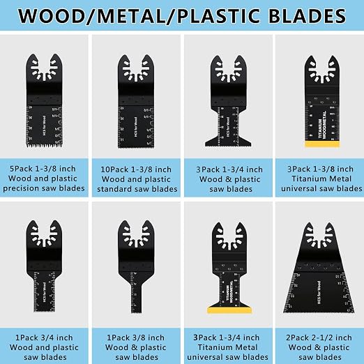 AIFICUT 98Pcs Oscillating Saw Blades Kits Cutting for Wood Plastic Metal Multi Tool Blades Oscillating Tool Blades with Sanding Pads Sandpapers Kits Fit Dewalt Ryobi Milwaukee Rockwell Fein Makita