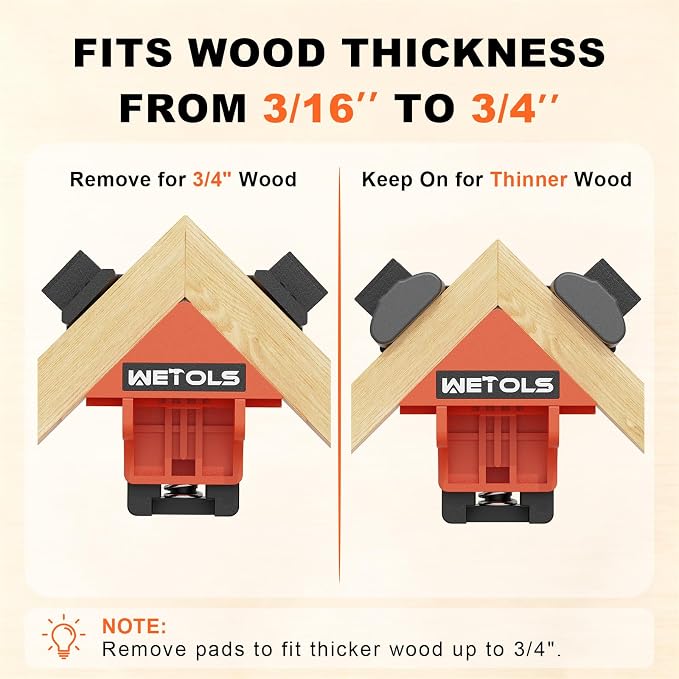 WETOLS 90 Degree Corner Clamp Set, 4 Pcs Adjustable Clamps for Woodworking | 4-Piece Set, 90° Corner Clamps, Fits 3/16"-3/4" Wood, Strong Spring, Easy One-Hand Operation, Durable Polyamide, Gift Box