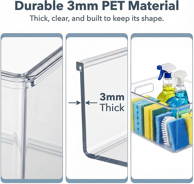 MOONEDGE Set of 12 Clear Plastic Storage Organizer Bins, 4 Large & 8 Small | Under-Sink Storage Containers, Bathroom, Kitchen, Fridge, Cabinet Organization, Clear Bins for Organizing, Small Storage Bins