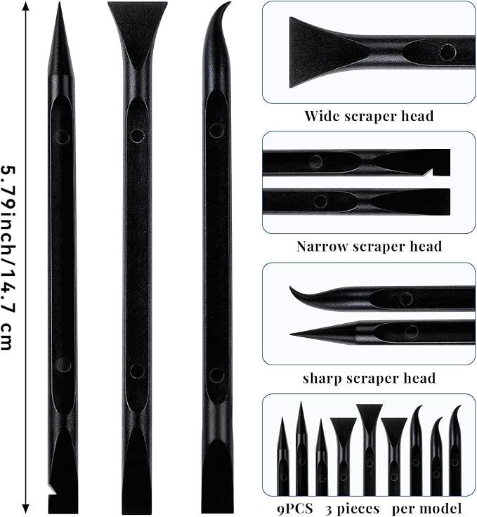 9 PCS Plastic Scraper, Non-Scratch Scraper, Multi-Purpose Scraper Pry Tool for Small Narrow Spaces and Gaps, Perfect for Remove Stickers, labels, Gasket, Oil Stains