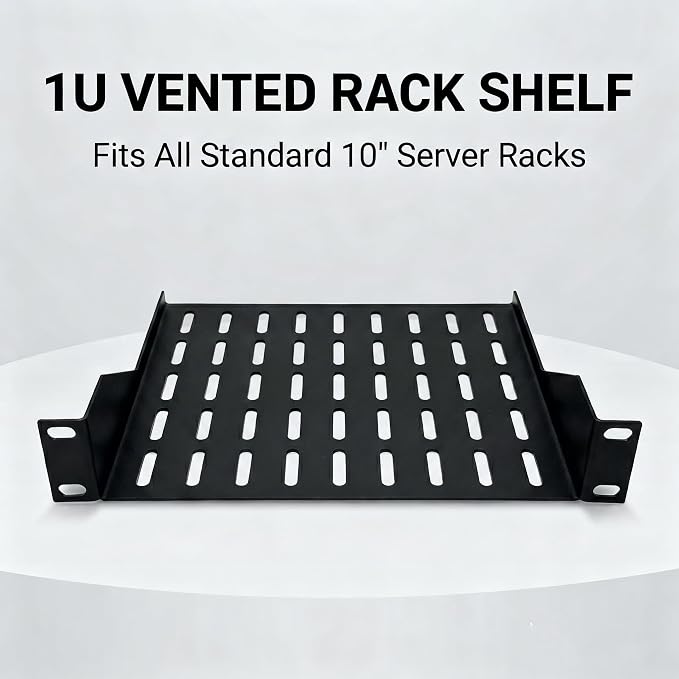 2PCS 1U Server Rack Shelf, 7.8" Depth Vented Rack Mount Cantilever Tray for 10 Inch Network Equipment Rack & Cabinet and Network Shelf Server Cabinet, 22lbs Capacity of Vented 1U Shelf