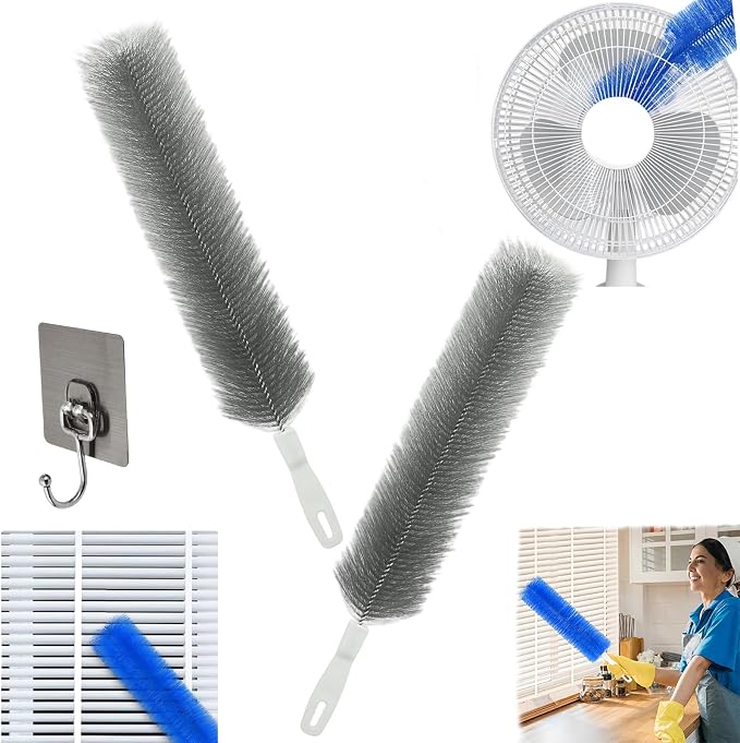 Ultimate Dusting Tool, Fan Cleaning Brush, Bendable Microfiber Head, Flexible Microfiber Duster Remover Washable ldeal for Electric Fans Air Conditioning, Home Car Vents, Curtain (2pcs*Grizzly)