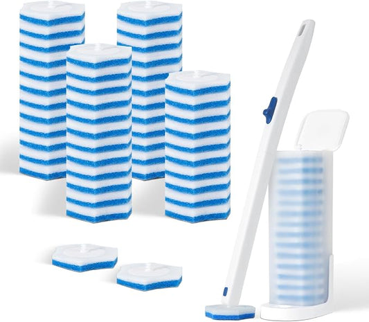 Disposable Toilet Brush with 48 Refills,Cleaning wand,No-Touch Hygienic Cleaning System