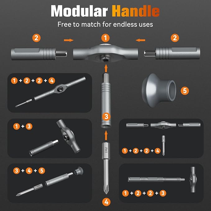 Housolution 66 in 1 Ratchet Screwdriver Set with Detachable Handle | 6.2° Ratchet Head, Multi S2 Steel Bit Free Combination, Portable Repair Tool Kit for Furniture, Computer, Bicycle, DIY
