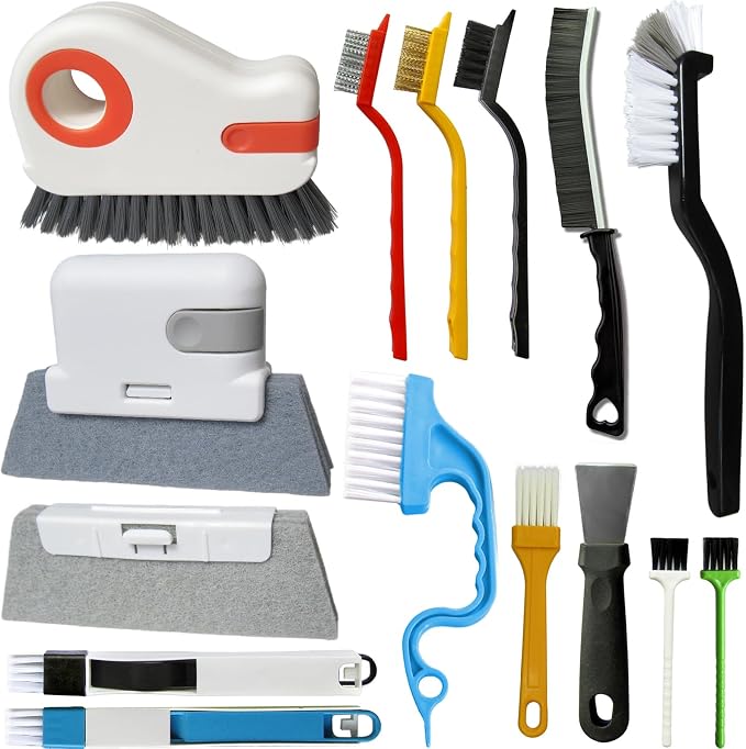 CRAFNEW 15Pcs Window Track Cleaning Brush | Window Sill & Crevice Cleaner for Sliding Door Tracks, Window Seals, Tile Grout, Kitchen Corners and Bathroom Narrow Grooves