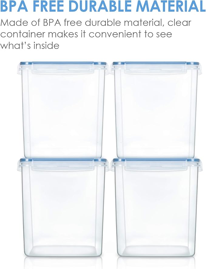 Vtopmart 2.5L / 84.5oz Food Storage Containers, 4 PCS, Blue | BPA Free Plastic, Airtight Canister for Flour, Sugar, Baking Supplies, 4 Measuring Cups, 24 Labels