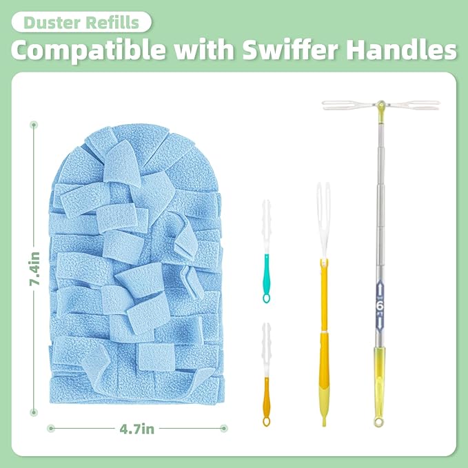 12 PCS Microfiber Reusable Duster Refills for Swiffer Duster | Washable Fleece Pads with 1 Handle, 360° Multi-surface Dusters, Heavy Duty Duster Refills, Wet & Dry Use, Morandi Colors