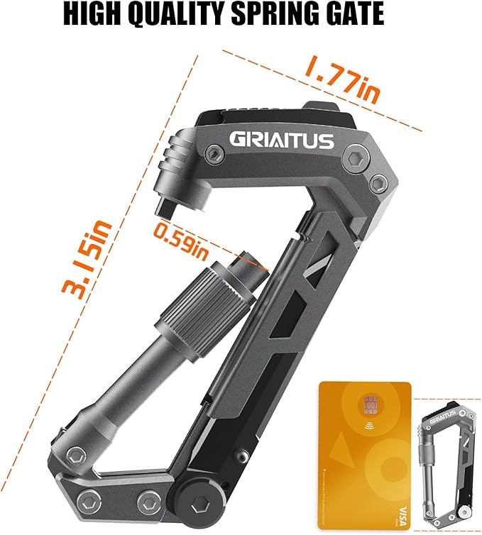Carabiner Multitool with Pocket Knives, 8-in-1 EDC Carabiners, Gift for Men | Serrated Knife, Rope Cutter, Screwdriver, Can Bottle Opener, Ruler, Folding Knife for Camping Hiking, (Grey)