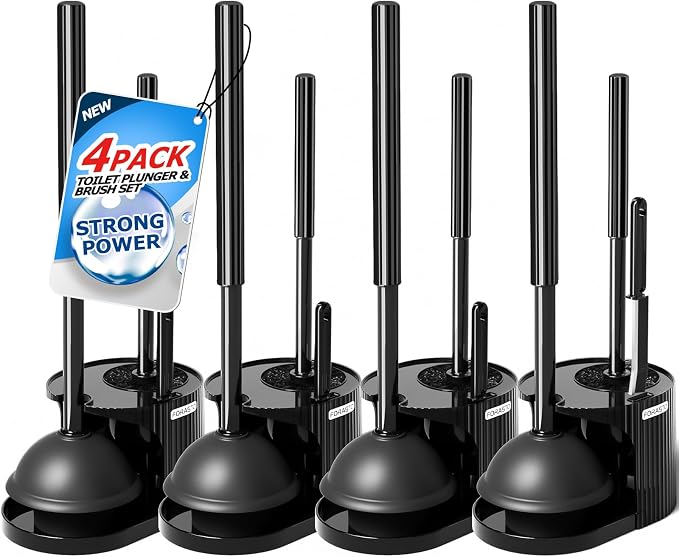 FORASTO 4Pack 3 in 1 Toilet Brush and Plunger Set,Toilet Bowl Brush Plunger Set,Toilet Brush Plunger Combo,Cleaning Brush,Cleaning Supplies, Crevice Cleaning Brush, Bathroom Cleaning Tools