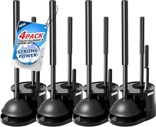FORASTO 4Pack 3 in 1 Toilet Brush and Plunger Set,Toilet Bowl Brush Plunger Set,Toilet Brush Plunger Combo,Cleaning Brush,Cleaning Supplies, Crevice Cleaning Brush, Bathroom Cleaning Tools