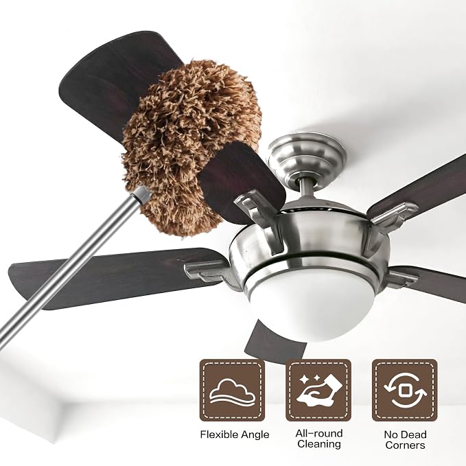 Ceiling Fan Cleaner Duster Reusable Microfiber Ceiling Fan Blade Cleaner Removable Duster with Extension Pole Adjusts 13 to 49.7 Inch for Cleaning Walls Furniture Door Window Top (Beige Brown)