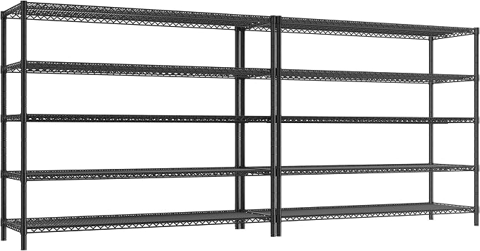 REIBII Storage Shelves, 3200LBS Heavy Duty&Adjustable Height for Garage | 55.5" W Shelf Space Saving, 5 Tier Freestanding, Powder Coated, Anti-Tipping Device, Moisture Resistant, 2-set for Pantry