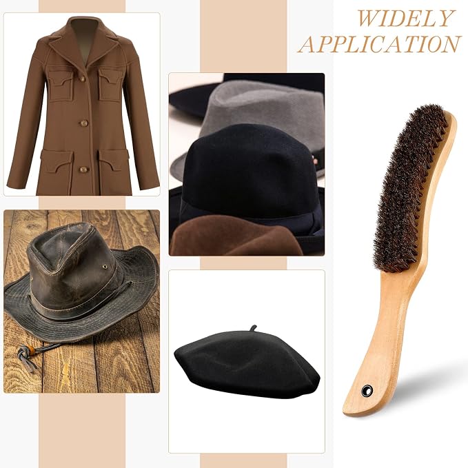 Patelai 2 Pcs Felt Hat Brush Wooden Cowboy Hat Horse Hair Brush for Suede Cleaning Removes Dust Stains Hair Cap Wool Coats Suits Clothes Furniture Clean Supplies