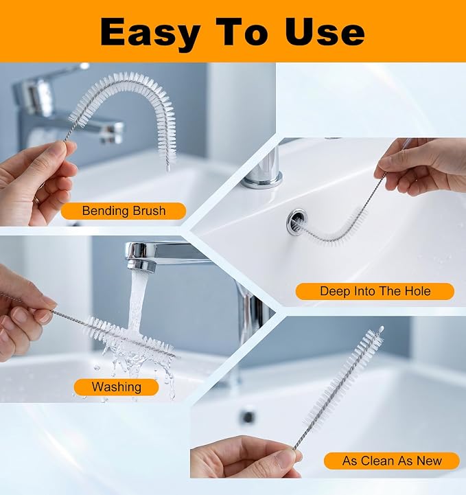 4 Pcs Long Straw Cleaner Brush, Drain Brush Pipe Cleaning 39.4 Inches for Cleaning Straw, Tube, Pipe, Hose, Refrigerator Drain – White