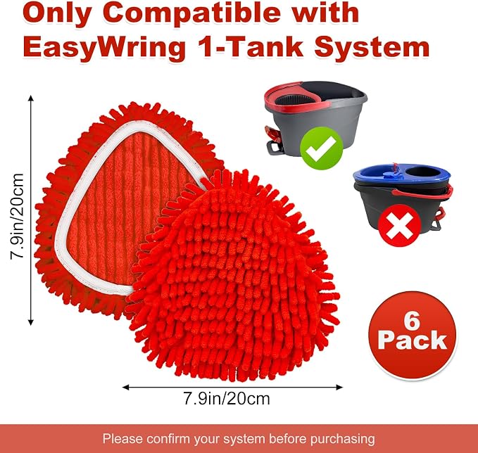 6 Pack Chenille Duster Mop Head Compatible with O Cedar Easywring 1-Tank System,Spin Mops Heads Replacements for Ocedar Mopping, Reusable Microfiber Chenille MOp Refills, for Deep Cleaning Floor