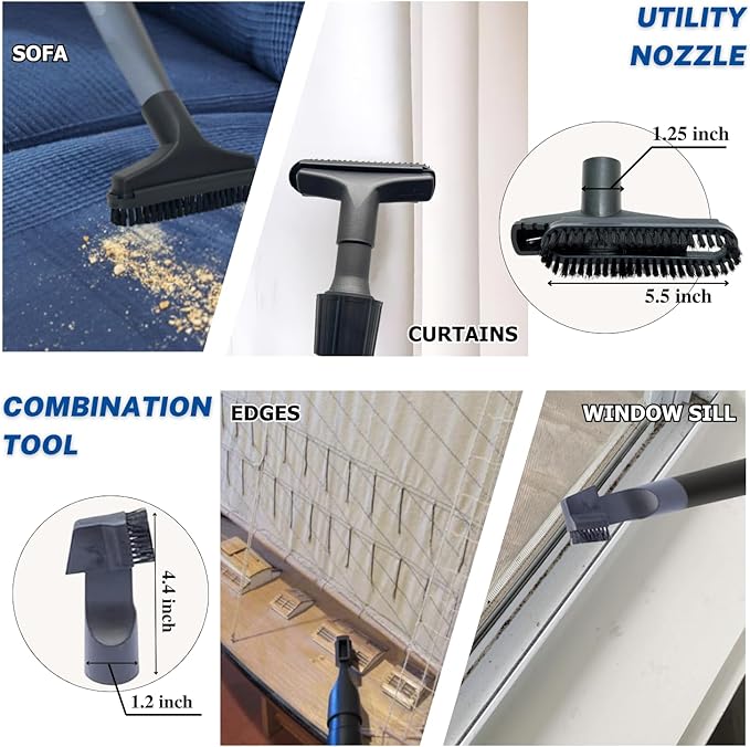 Universal Vacuum Attachments Hardfloor Brush and Replacement Accessories for Vacuum Cleaners - Horsehair Hardwood Floor Attachments and Vacuum Hose Adapter Kit - Vacuum Attachments for Car Detailing