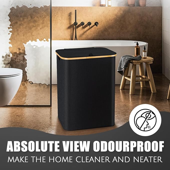 Hampers for Laundry Basket with Lid, 160L Large Laundry Hamper 3 Section | Dirty Clothes Hamper Separator with 3 Removable Bags & 5 Labels, Divided Laundry Organizer for Bedroom, Laundry Room, Black