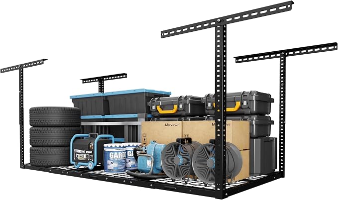 FLEXIMOUNTS 3x6 Overhead Garage Storage Adjustable Ceiling Rack 72" Length x 36" Width x 40" Height, 450lbs Weight Capacity, Black, Classic Series