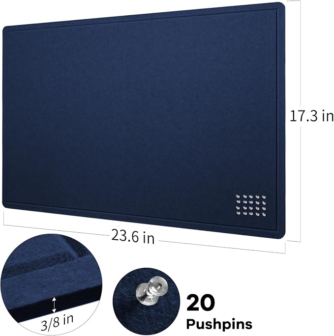 Felt Bulletin Board 24x18 inches, Decorative Pin Board for Home & Office | Cork Board Alternative for Wall with Push Pins, Display Mood Board for Photos, Notes & Reminders