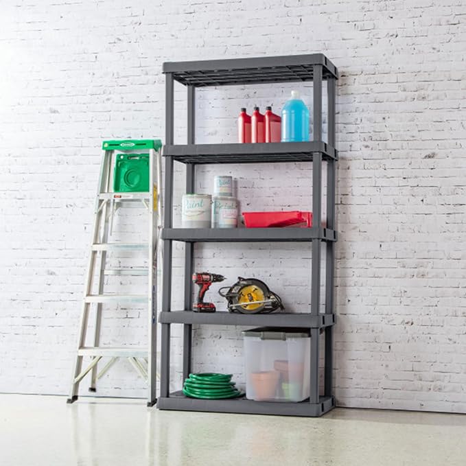 Sterilite 5 Shelf Unit, Heavy-Duty Plastic Utility Storage Rack, 2-Pack | Freestanding Shelving Organizer with 150 lb Capacity Per Shelf for Kitchen, Bathroom, Garage, Basement, Pantry & Laundry Room