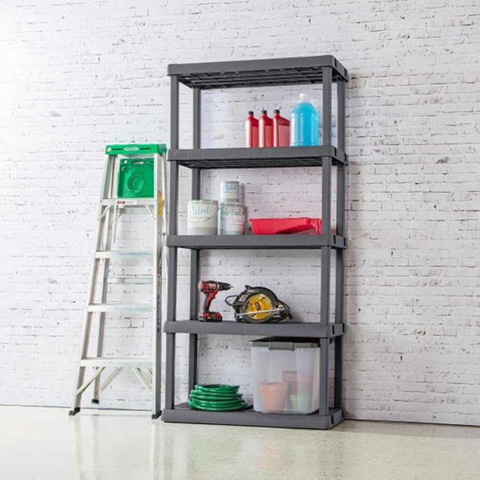 Sterilite 5 Shelf Unit, Heavy-Duty Plastic Utility Storage Rack, 4-Pack | Freestanding Shelving Organizer with 150 lb Capacity Per Shelf for Kitchen, Bathroom, Garage, Basement, Pantry & Laundry Room