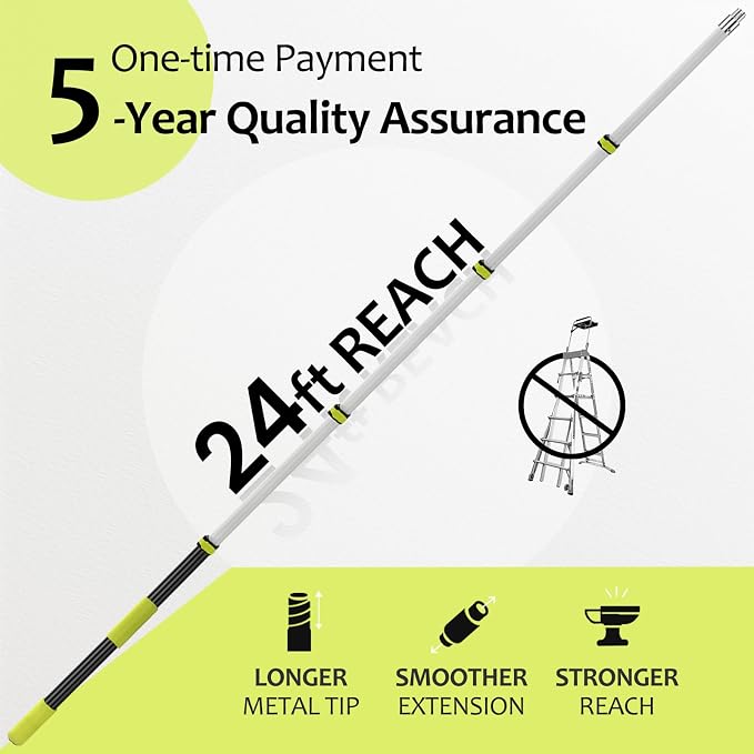【Upgrade Anti Rotation 】 30FT High Reach Duster Kit,(18FT+6FT) Lightweight Aluminum Alloy Extension Rod,7-Piece Set,210° Steering Head Clean Various Angle,for Cleaning Ceiling,High Wall