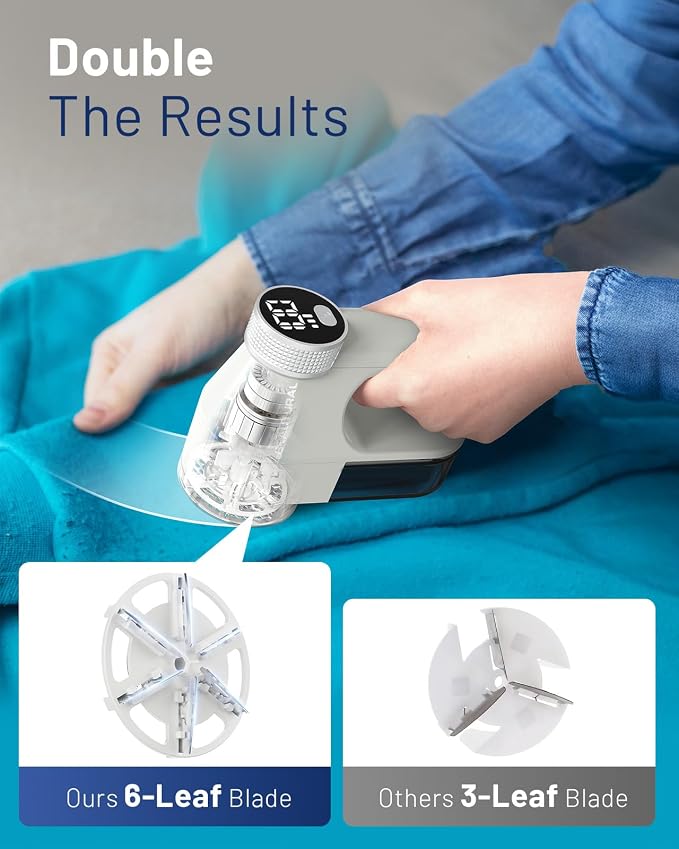 BEAUTURAL Fabric Shaver, Rechargeable Lint Remover with Digital LED Display | Electric Portable Sweater Defuzzer with 3 Speeds , 6 Leaf Blades, Remove Pilling for Clothes, Furniture, Couch, Blanket