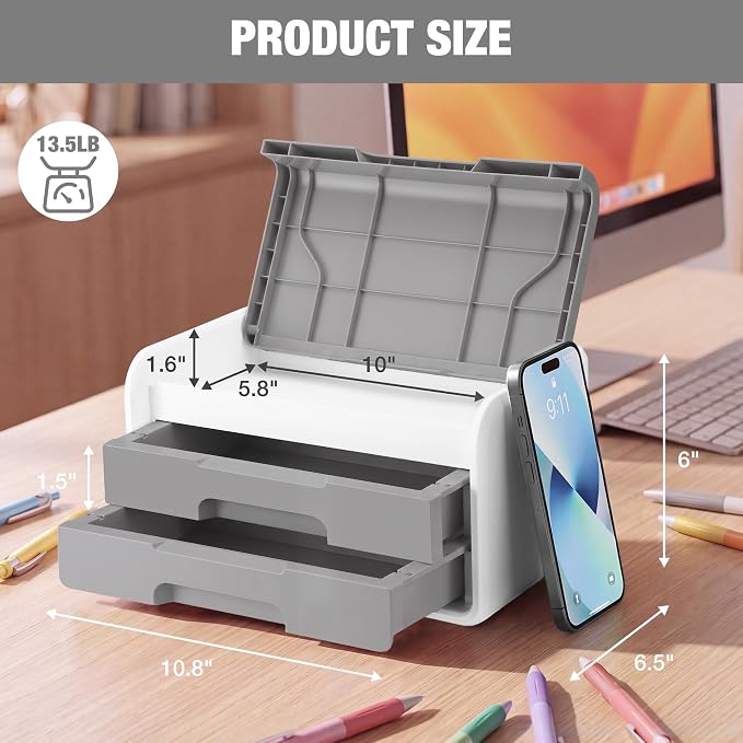 WORKPRO Small Storage Box with 2 Drawers and Flip-Top Lid | ABS Storage Case, PP Feet Pads, Arts and Crafts, Beads, Sewing Supplies, DIY Material Organization