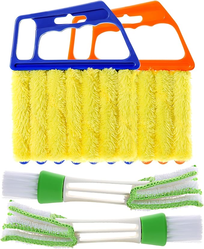 4Pcs Window Venetian Blind Cleaner Duster Tool,Washable 7 Fingers Dusting Cleaner and Air Vent Cleaner,Shutter Brush,Blinds Air Conditioner Keyboard Fan Duster Dirt Housekeeping Tool