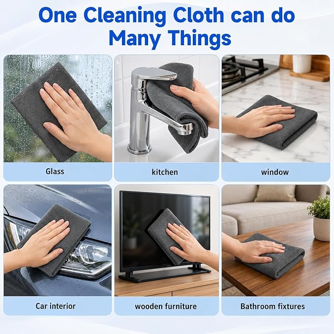 5-Pack Magic Cleaning Cloth, Microfiber Cleaning Cloths, Thickened Streak-Free Microfiber Towels Cleaning Cloth for Glass, Window, Kitchen, Stainless Steel, Cars, Reusable (20x30cm)