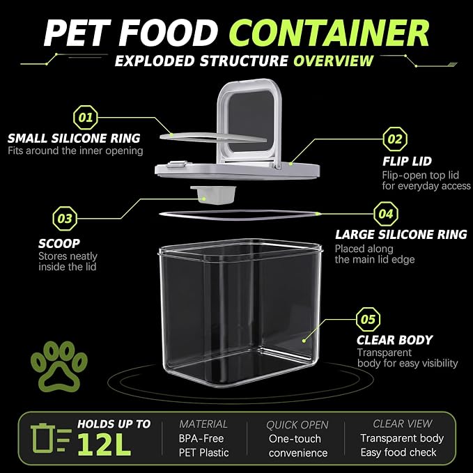 LivLab Mker Pet Food Storage Containers With Lids & Scooper - Dog Food Storage Container,12L/12KG/10-15LBS,BPA Free Airtight Storage Containers Store Dry Food For Kitchen Pantry
