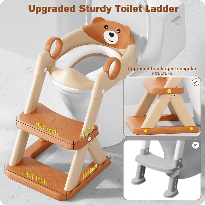Potty Training Seat, Upgrade Toddler Toilet Seat for Kids Boys Girls, 2 in 1 Potty Training Toilet, Splash Guard Anti-Slip Pad Step Stool(Brown)