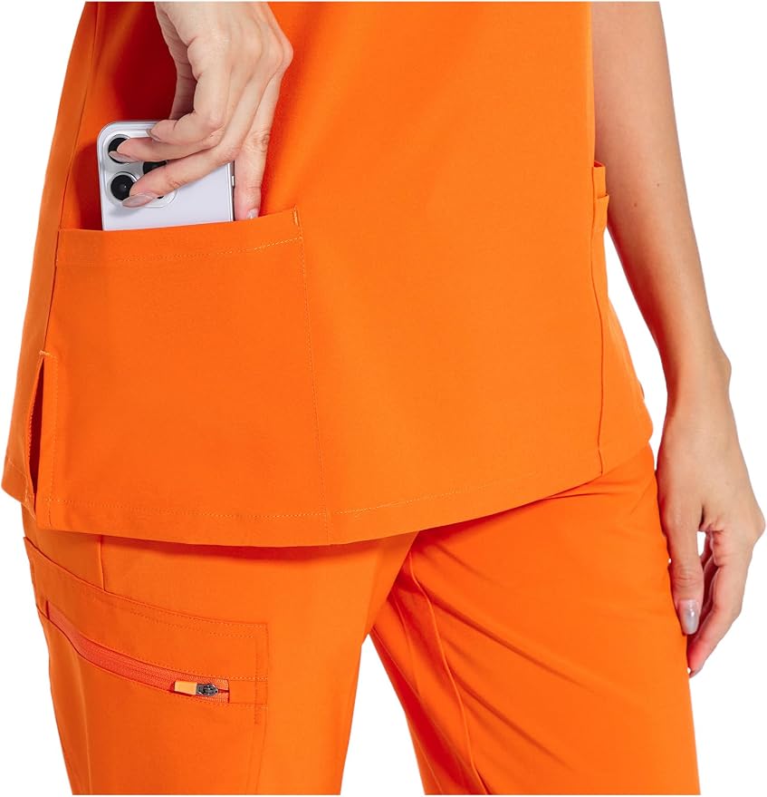 Scrubs Tops for Woman - Soft Stretch, V-Neck Tops | 3 Pockets, Side Split Design, Short Sleeve, Breathable & Lightweight Nursing Shirt, Easy-Care Fabric for All-Day Comfort