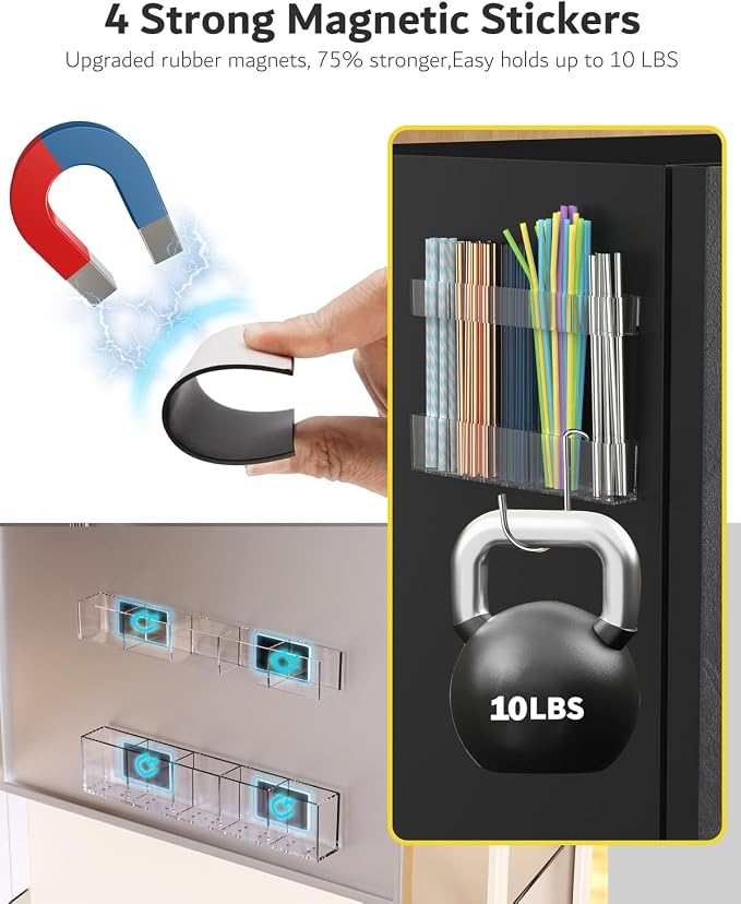 Magnetic Acrylic Straw Holder for Fridge - 5 Slot Sturdy Kitchen Organizer, Adhesive-Free Refrigerator Storage for Metal, Glass, Silicone Straws & Utensils (Separate unit Clear-Magnetic Type-5C)