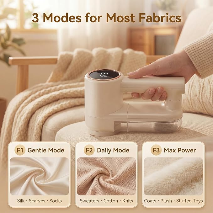 Fabric Shaver, Lint Shaver with 3 Speeds, Type-C Fast Charging Lint Remover, 6 Blade, LED Display, Sweater Shaver with 2 Replacement Blades, Pilling Remover for Clothes, Couch, Blanket