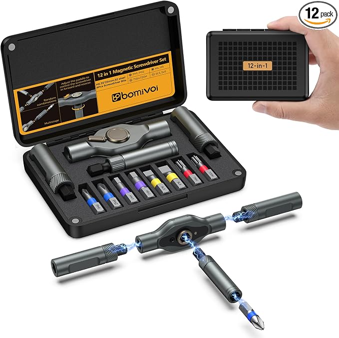 Magnetic Screwdriver Set, Portable Mini Flexible Combination Ratchet Screwdriver Set with T Handle, S2 Steel Bits, Repair Tool Kit for Furniture Assembly, Bicycles, Computer, DIY