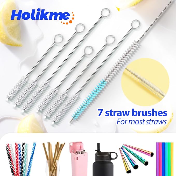 Holikme Bottle Brush Tube Cleaning Lab Set with Long Handle, Cup Cleaner for Washing Narrow Neck Beer Wine Decanter Pipes Lids Sinks Cap Covers, Azul
