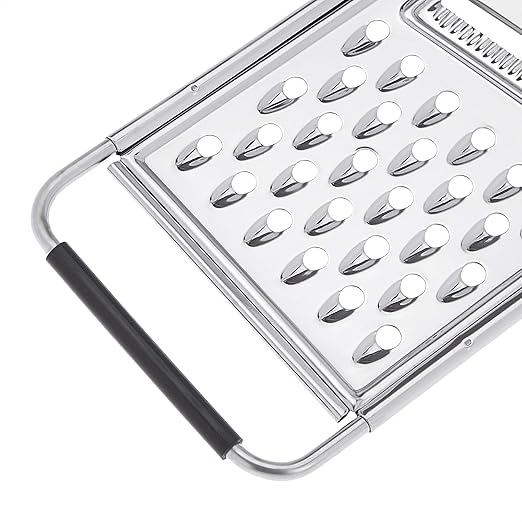 Amazon Basics Cheese Grater with Handle, Stainless Steel Zester, Easy to Clean, Dishwasher Safe, Rectangular, Non-Slip, Multifunction Tool for Kitchen Prep, Vegetables, Black