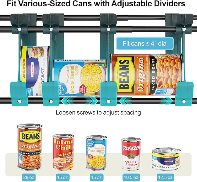 iSPECLE Pantry Can Organizer - Auto-Rolling, Expandable, Holds 120 Cans | Stackable For Walk-in Deep Pantry Shelve, Adjustable Width for Food Cans, Sturdy Metal Frame, Easy Access & Restocking, Black