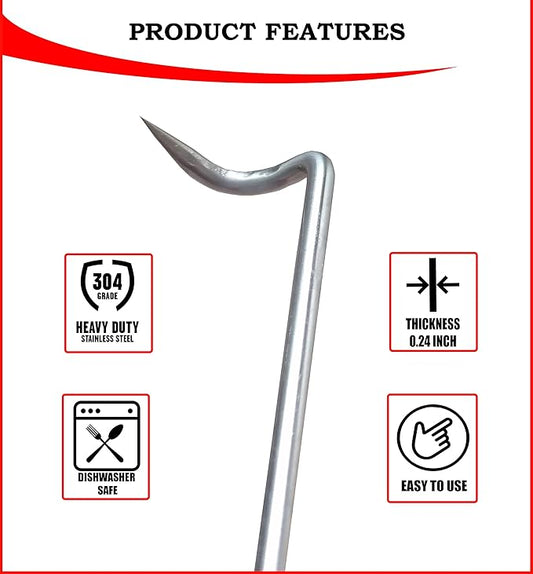 Food Flipper & Turners - Pigtail Flipper - 16 and 12 Inches BBQ Meat Turners - Long & Short 304 Stainless Steel Hook - Meat, Fish, Vegetable Cooking Set - BBQ Accessories - Barbecue Tongs - BBQ Fork