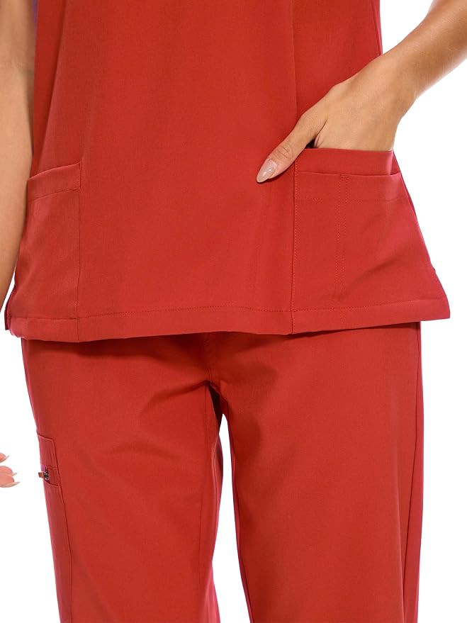 Scrubs Tops for Woman - Soft Stretch, V-Neck Tops | 3 Pockets, Side Split Design, Short Sleeve, Breathable & Lightweight Nursing Shirt, Easy-Care Fabric for All-Day Comfort