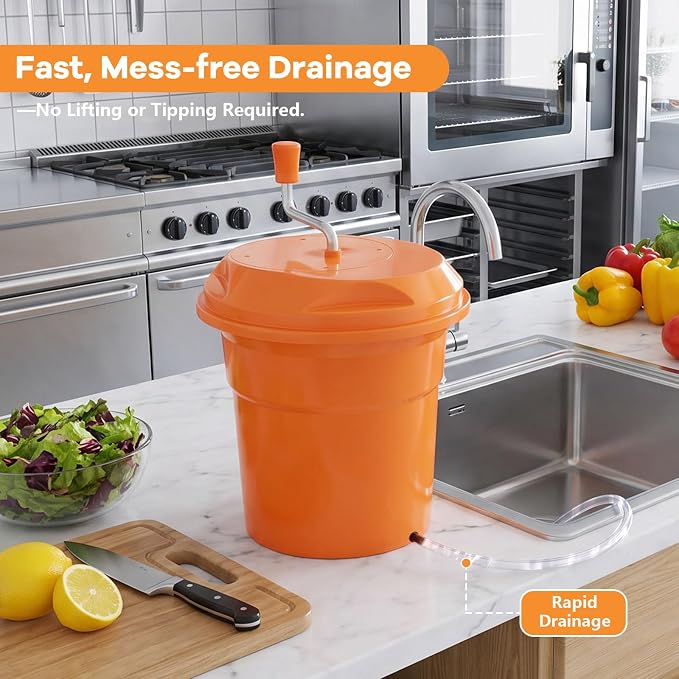 3.2 Gallon Commercial Salad Spinner, Heavy Duty Salad Dryer with Draining Hose, 12Qt Manual Lettuce Dryer for Washing, Spinning & Draining, Holds 4 Heads of Lettuce for Restaurant Kitchen Prep