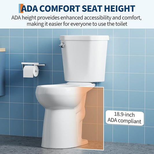 Comfort Height 19" Round Toilet Bowl Only – Single Side Handle, Upgraded Power Flush, Includes Water-Saving Tank Parts, No Seat – Ideal for Bath Replacement or Senior Bathroom Upgrade