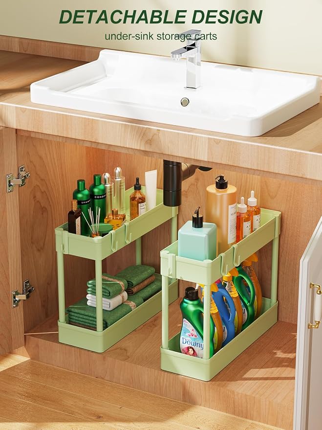 LEHOM 5.1" Slim Storage Cart - 4 Tiers Bathroom Organizer Rolling Utility | Mobile Shelving Unit Storage Rolling Utility Cart Slide Out Organizer for Kitchen Bathroom Laundry Narrow Places, Green