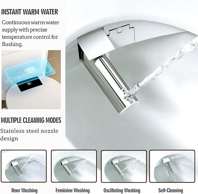 WLJBIDET Bidet Toilet Seat with Remote Control, Electronic Heated Bidet Seat with Adjustable Warm Water and Pressure, Warm Air Drying, Display Screen, Night Light, Slow Closed Toilet Lid, Round